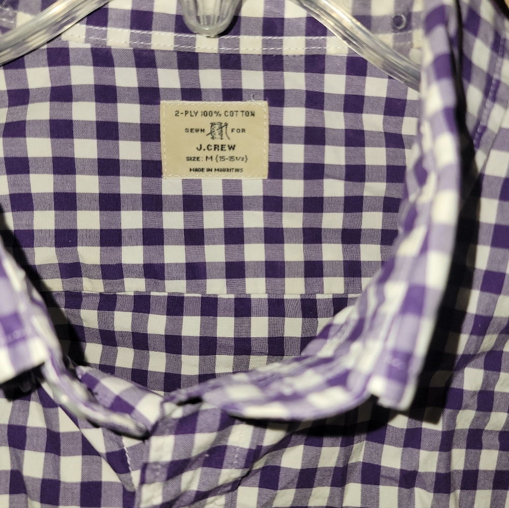 Mens Sz M J. Crew Purple Checked 15-15.5 Long Sleeve Shirt - Picture 8 of 9